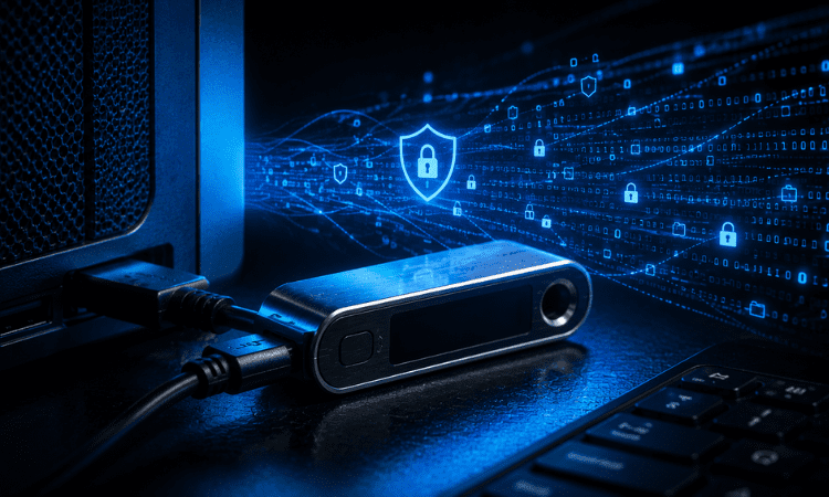 hardware wallet securing cryptocurrency private keys offline